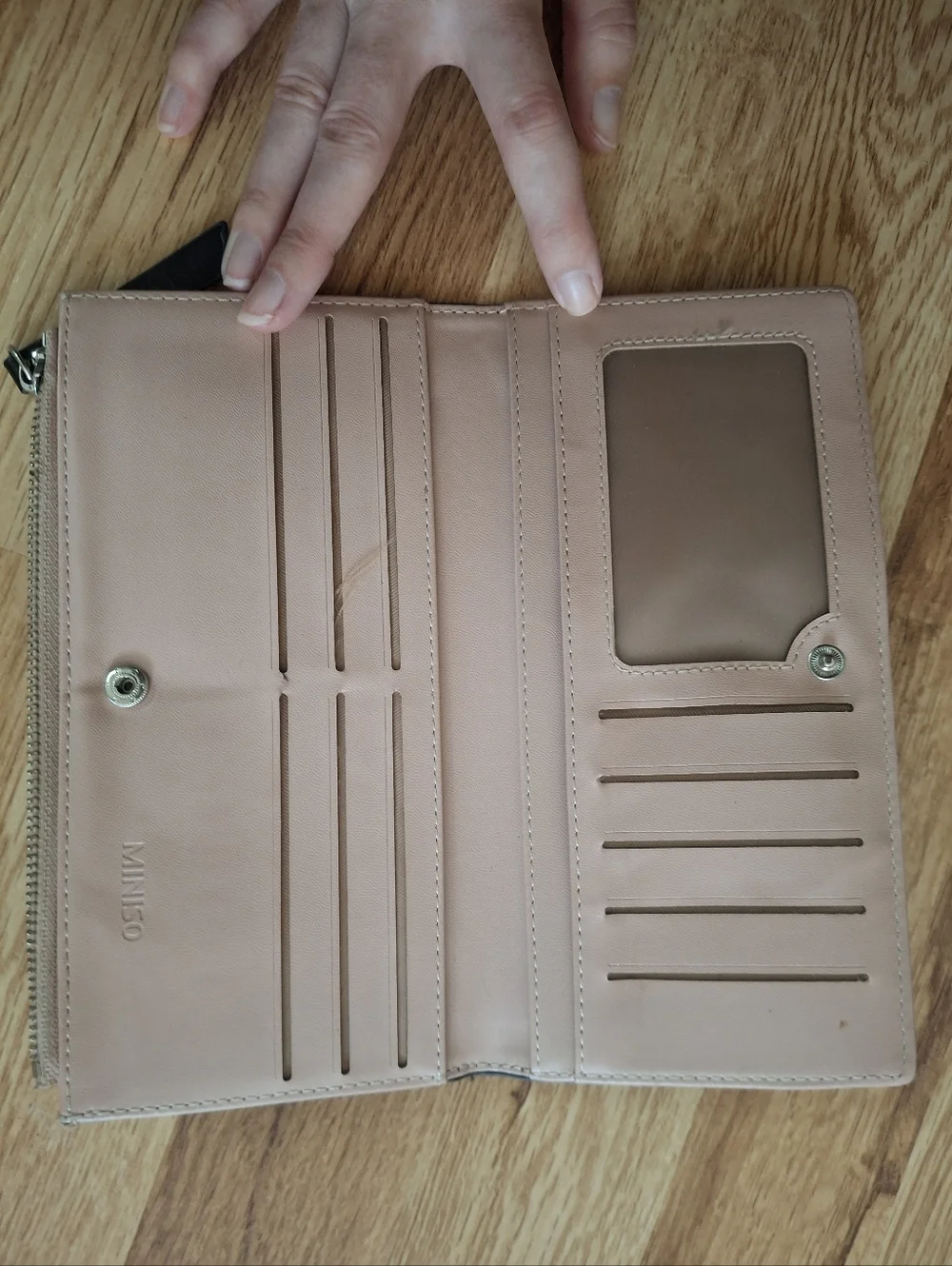 Miniso Black Zip Wallet with Tiny Bow Detail And Cute Saying Vegan Leather